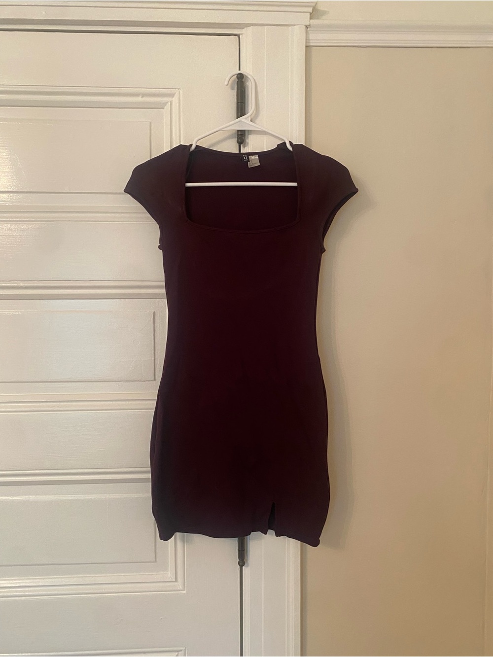 H&M Deep Burgundy Square-Neck Bodycon Mini Dress